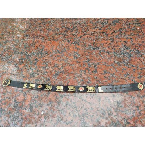 Германия - Ремень - добротная кожа - пряжка , Тяж . Мет . - накладки , латунь - Б/У .