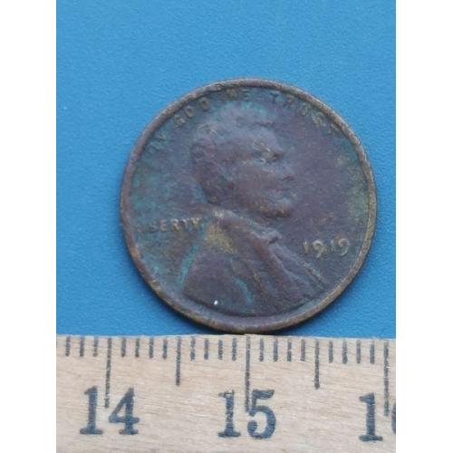 США - 1 цент 1919 год . Б/У .