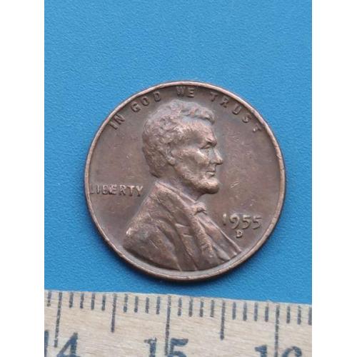 США - 1 цент 1955 год - Монетный двор , буква ( D ) . Б/У .