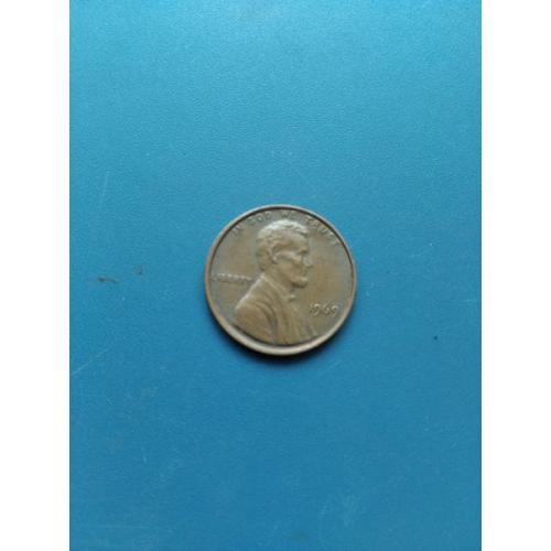 США - 1 цент 1969 год - Без буквы монетного двора . Б/У .