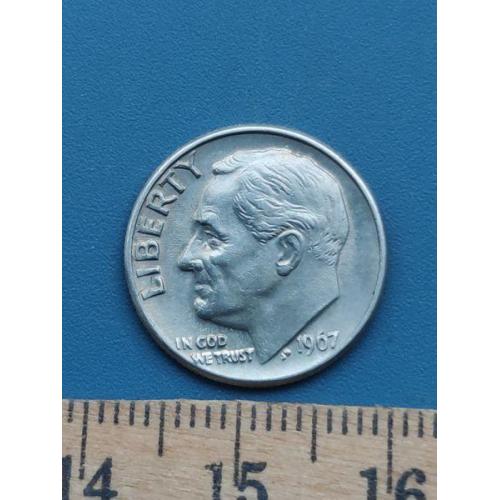 США - 1 дайм 1967 год . Б/У .