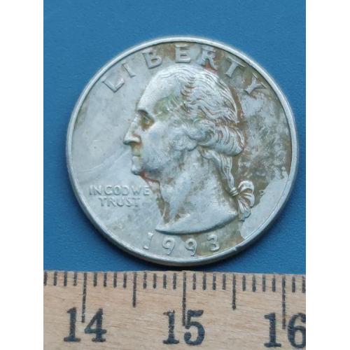 США - 25 центов 1993 год - Монетный Двор , буква ( Р ). Б/У .