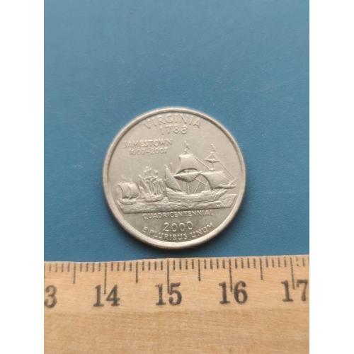 США - 25 центов 2000 год - Монетный двор , буква ( Р ) - " Миллениум " - Корабли на монетах - Б/У .