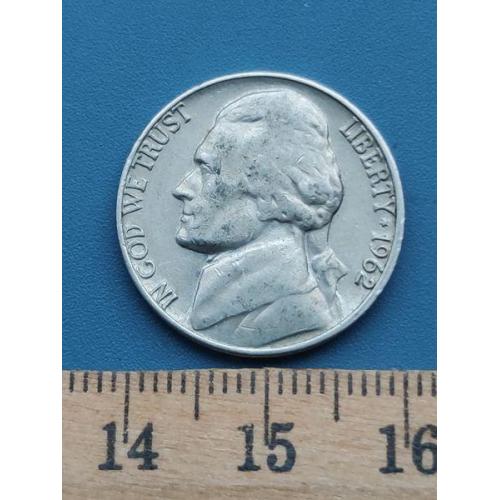 США - 5 центов 1962 год . Монетный двор , буква ( D ) - Б/У .