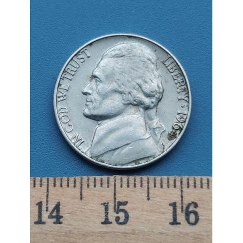 США - 5 центов 1964 год . Монетный двор , буква ( D ) - Б/У .