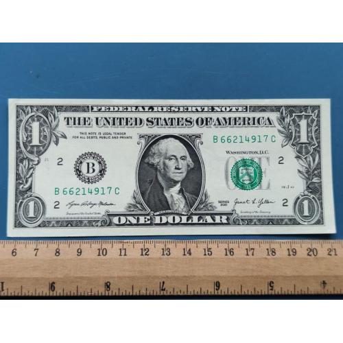 США - один доллар 2021 года - Монетный двор , буква ( В ) - Нью-Йорк . Б/У .