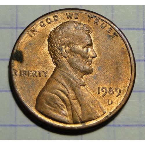 Монета  1 цент США 1989 г. 