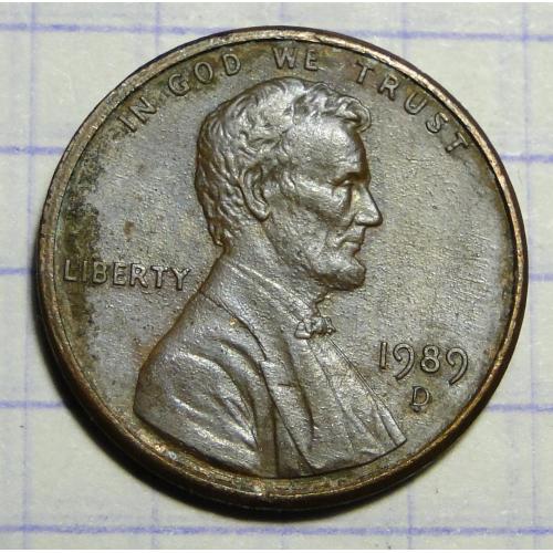Монета  1 цент США 1989 г. 
