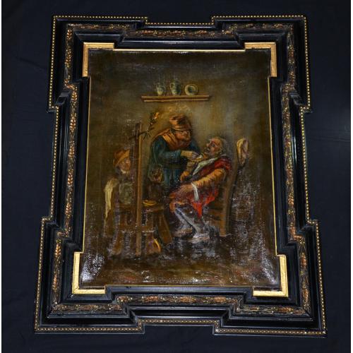 Антикварная картина старого голландского мастера "Цирюльник". 