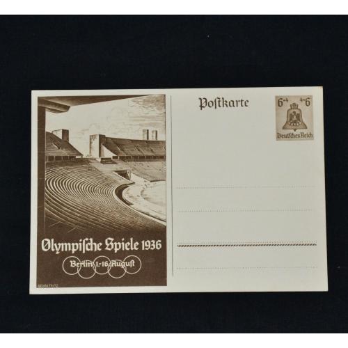  Германия 1936, почтовая карточка с маркой Олимпиада, неиспользованная.
