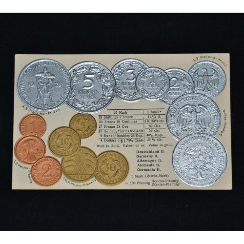 Нумизматическая открытка с монетами - Веймарская республика.
