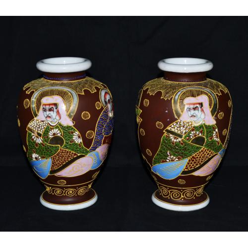 Винтажная пара японских ваз Moriage Satsuma 