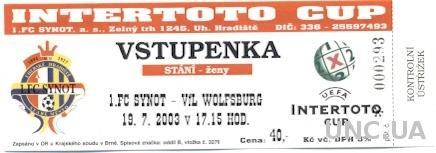 билет 1.FC Synot,Czech/Чехия- VfL Wolfsburg,Germany/Германия 2003 match ticket