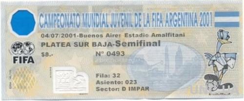 билет Аргентина-Парагв.ЧМ-2001 молодеж. /Argentina-Paraguay World cup U20 ticket