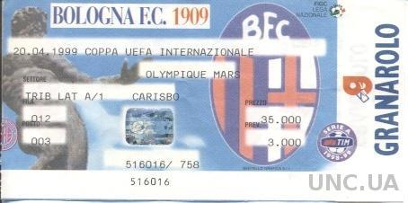 билет Bologna FC,Italy/Италия-Olympique Marseille,France/Франц.1999 match ticket