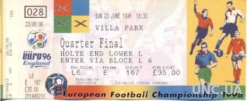 билет ЧЕ Евро-1996 Чехия-Португалия / Euro 1996 Czech Rep.-Portugal match ticket