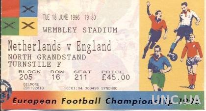 билет ЧЕ Евро-1996 Голландия-Англия / Euro 1996 Netherlands-England match ticket