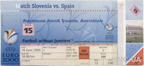 билет ЧЕ Евро-2000 Словения - Испания / Euro 2000 Slovenia - Spain match ticket