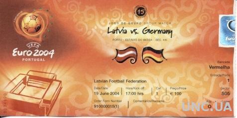 билет ЧЕ Евро-2004 Латвия - Германия / Euro 2004 Latvia - Germany match ticket