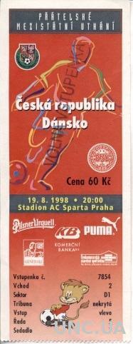 билет Чехия- Дания 1998 МТМ / Czech Rep.- Denmark friendly match stadium ticket