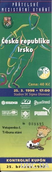 билет Чехия - Ирландия 1998 МТМ / Czech Republic - Ireland friendly match ticket