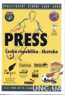 билет Чехия-Шотландия 1999 отбор ЧЕ-2000 /Czech Rep.-Scotland match press ticket