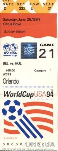 билет ЧМ-1994 Бельгия-Голландия /World cup 1994 Belgium-Netherlands match ticket