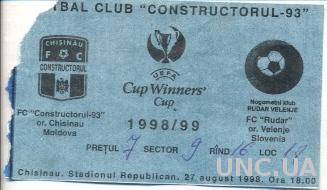 билет Constructorul, Mold/Молд.- Rudar Velenje,Slovenia/Словен.1998 match ticket