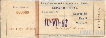 билет Динамо Киев-Металлист Харьков 1983 /Dynamo Kyiv-Metalist,USSR match ticket