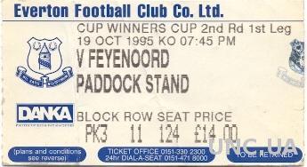 билет Everton FC, England/Англия- Feyenoord, Netherlands/Голл. 1995 match ticket