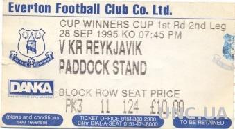 билет Everton FC,England/Англия- KR Reykjavik,Iceland/Исландия 1995 match ticket