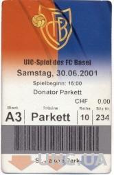 билет FC Basel,Switzerland/Швейц.-UMF Grindavik, Iceland/Ислан.2001 match ticket
