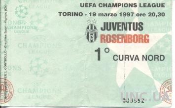 билет FC Juventus,Italy/Италия- Rosenborg BK,Norway/Норвегия б 1998 match ticket