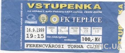 билет FK Teplice, Czech/Чехия- Ferencvarosi TC,Hungary/Венгрия 1999 match ticket