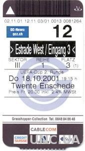 билет Grasshopper, Switzerland/Швей.- Twente,Netherlands/Голл.2001 match ticket