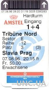 билет Grasshopper, Switzerland/Швейц.-Slavia Praha,Czech/Чехия 1996 match ticket