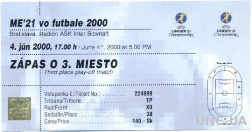 билет Испания - Словакия Евро-2000 молодежные / Spain - Slovakia Euro U21 ticket
