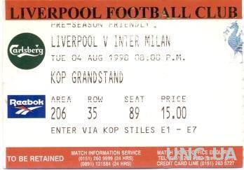 билет Liverpool FC,England/Англия-FC Inter,Italy/Итал.1998 friendly match ticket