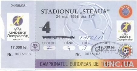 билет Норвегия-Швеция 1998 a молодежные / Norway-Sweden U21 match stadium ticket