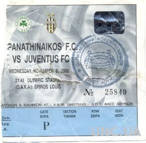 билет Panathinaikos, Greece/Греция- FC Juventus, Italy/Италия 2000 match ticket