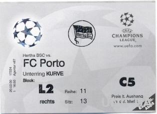 билет Porto FC,Portugal/Португал.- Hertha BSC,Germany/Германия 2004 match ticket