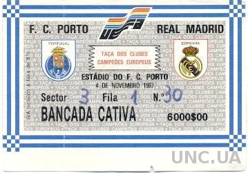 билет Porto FC, Portugal/Португалия- Real Madrid,Spain/Испания 1987 match ticket