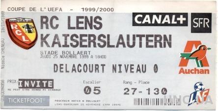 билет RC Lens,France/Франция-1.FC Kaiserslautern, Germany/Герм.1999 match ticket