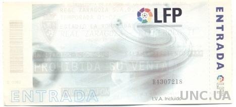 билет Real Zaragoza,Spain/Испания - Silkeborg IF,Denmark/Дания 2001 match ticket