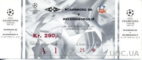 билет Rosenborg BK,Norway/Норв.-Helsingborgs IF,Sweden/Швеция 2000 match ticket