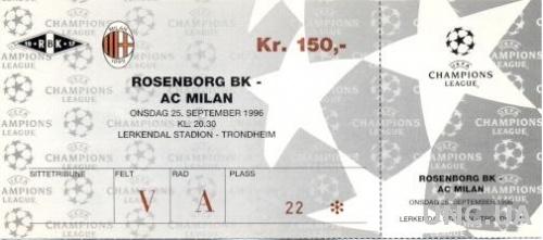 билет Rosenborg BK, Norway/Норвегия - AC Milan, Italy/Италия 1996 match ticket