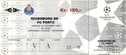 билет Rosenborg BK,Norway/Норвегия- FC Porto,Portugal/Португал.1996 match ticket