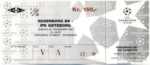 билет Rosenborg BK,Norway/Норвегия- IFK Goteborg,Sweden/Швеция 1996 match ticket