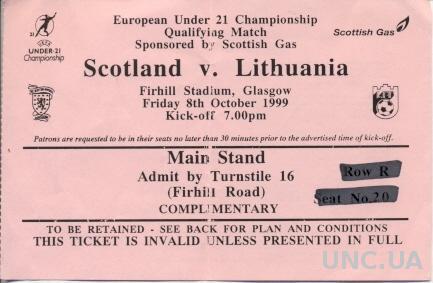 билет Шотландия-Литва 2000 молодеж. /Scotland-Lithuania U21 match stadium ticket