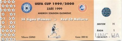 билет Sigma Olomouc, Czech/Чехия- Real Mallorca, Spain/Испания 1999 match ticket